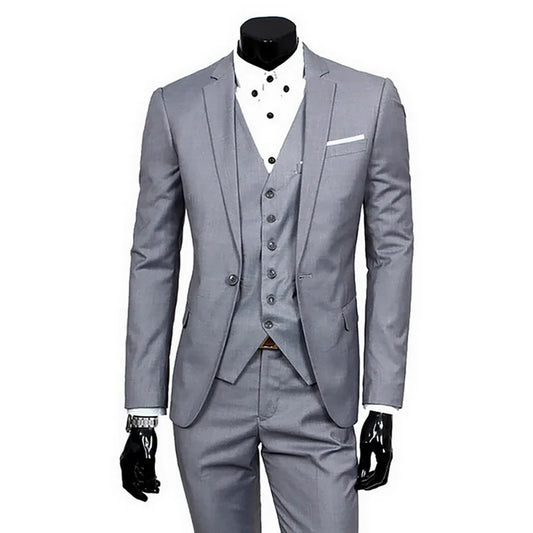 3pcs/Set Men'S Suit Blazers Pants Classic Business Gentleman Formal