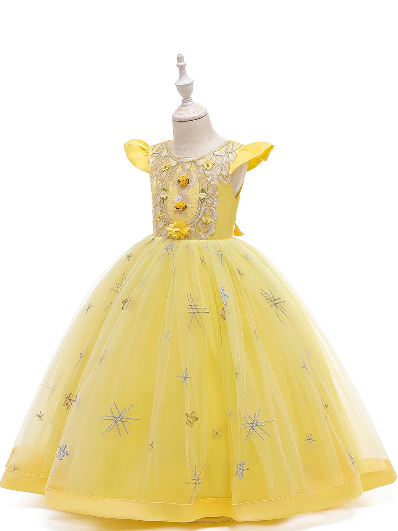 Yellow Girl formal dress big girl long  flower princess dress children holiday party performance dress