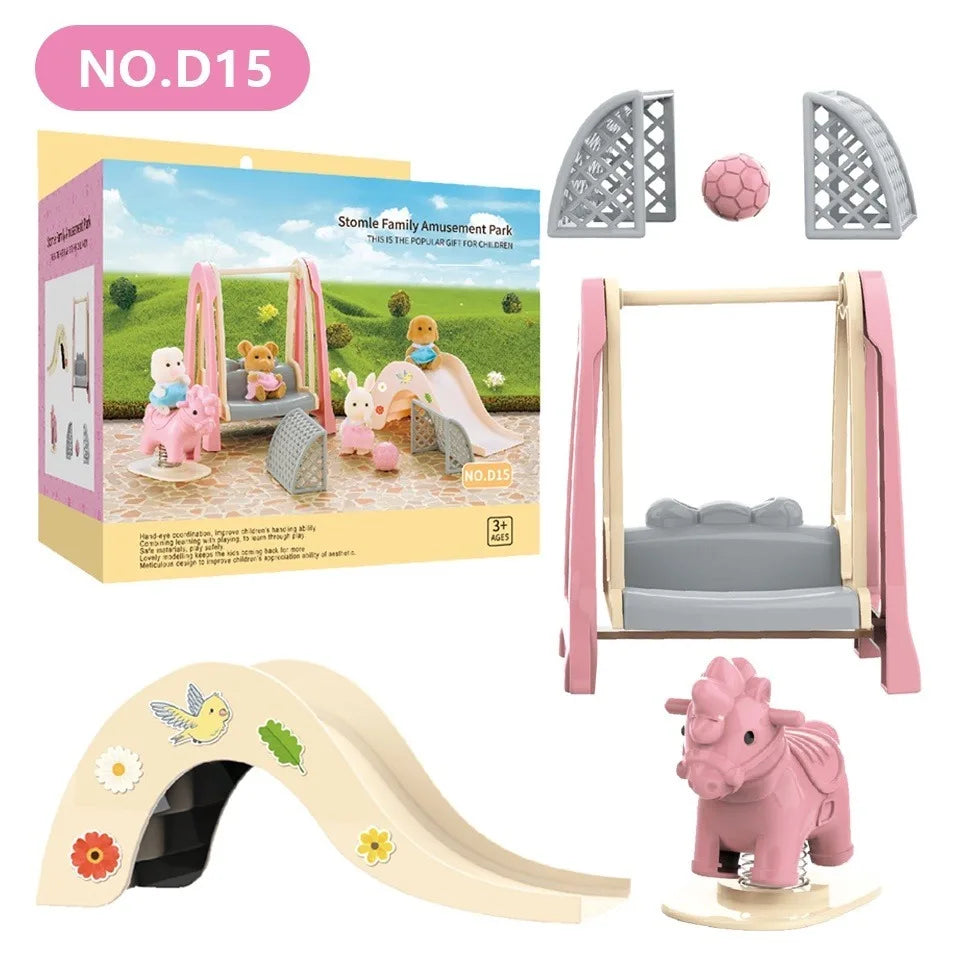 Forest Family Reindeer Rabbit Panda Animal Simulation Dollhouse Furniture Toy Set House Accessories Christmas Gifts for Kids