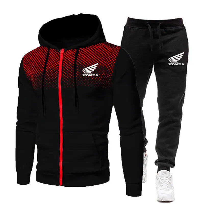 Spring Men's sets Honda logo print fashionable casual outdoor zippered hoodie sweatshirt sport pants for motorcycle enthusiasts
