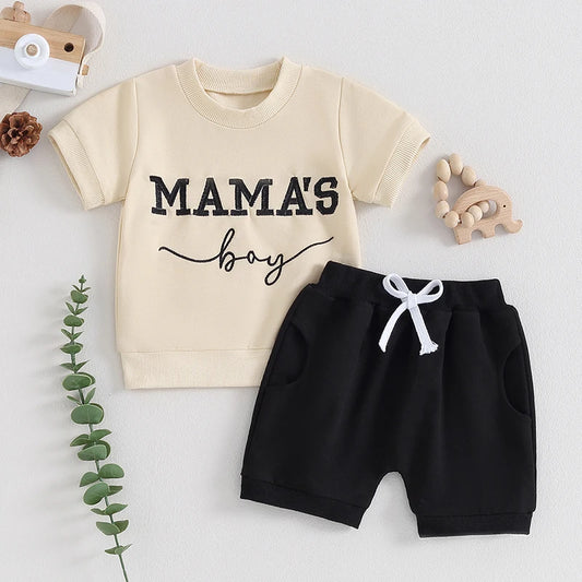 0-3Y Summer Baby Boy Outfits Short Sleeve Letter Embroidery Tops + Shorts Set Toddler Clothes 2Pcs