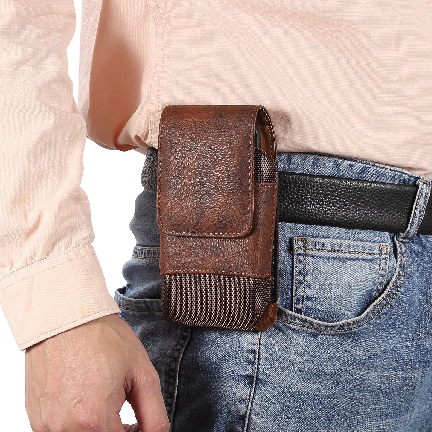 Universal Leather Men Waist Bag Mobile Phone Belt Clip Case For iPhone Samsung Galaxy Xiaomi Redmi Poco Oppo 7 Pro Holster Pouch