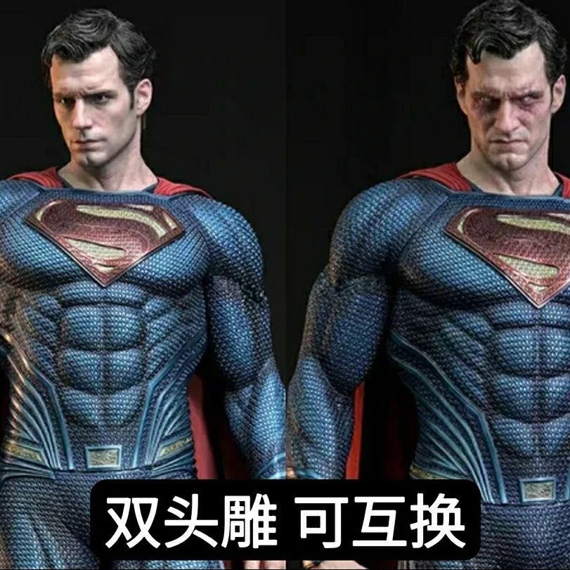 50cm Super Man Anime Figure Superm Dawn Of Justice Action Figure Pvc 2 Heads 2 Hands Statue Ornament Children Toys Gift