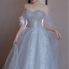 Blue Luxury Shinny Strapless Evening Party Dress Elegant Simple Temperament Prom Dresses