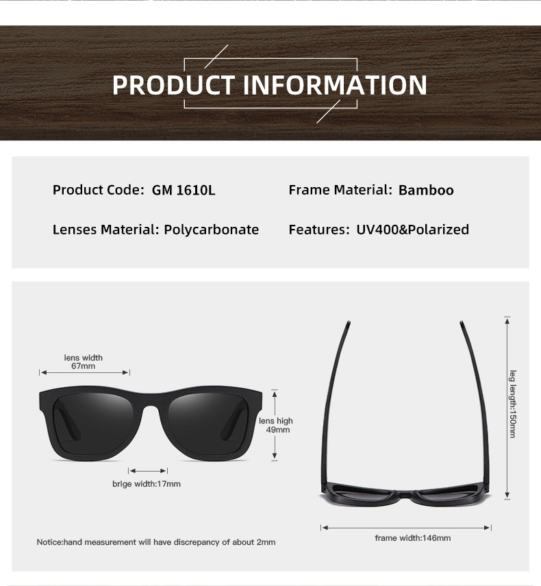 GM Natural Bamboo And Wooden Sunglasses VIP Manual Polarized Glasses Luxury brand Environmental Degradable Glasses Gift Box