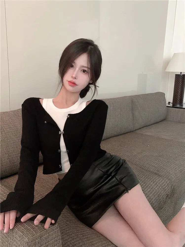 Crop Top Cardigan Popular Women's Top with Sleeve 2pcs Set Fashion Tank Top Y2k