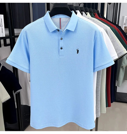 100% pure cotton short sleeved men's polo shirt summer fashion high-end brand pony embroidery golf top casual business T-shirt