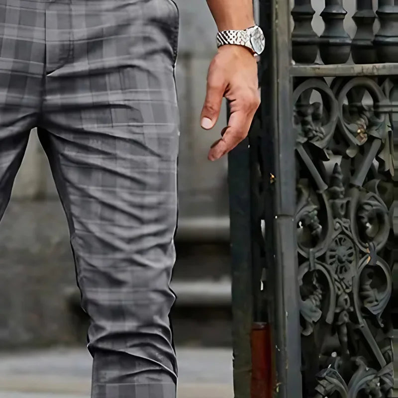Plaid Men's Casual Suit Pants Outdoor Street Business Casual Dress