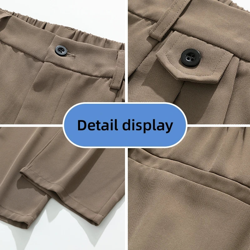 Men's Casual Loose Straight Suit Pants Button Elastic Waist Korea Leisure