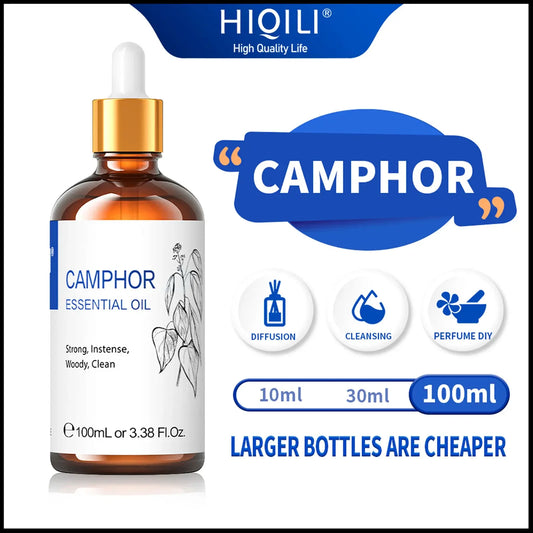 100ML Camphor Essential Oils, HIQILI 100% Premium Oil for Insect repellent, Stabilizing Emotions, Relieving fatigue, Diffuser