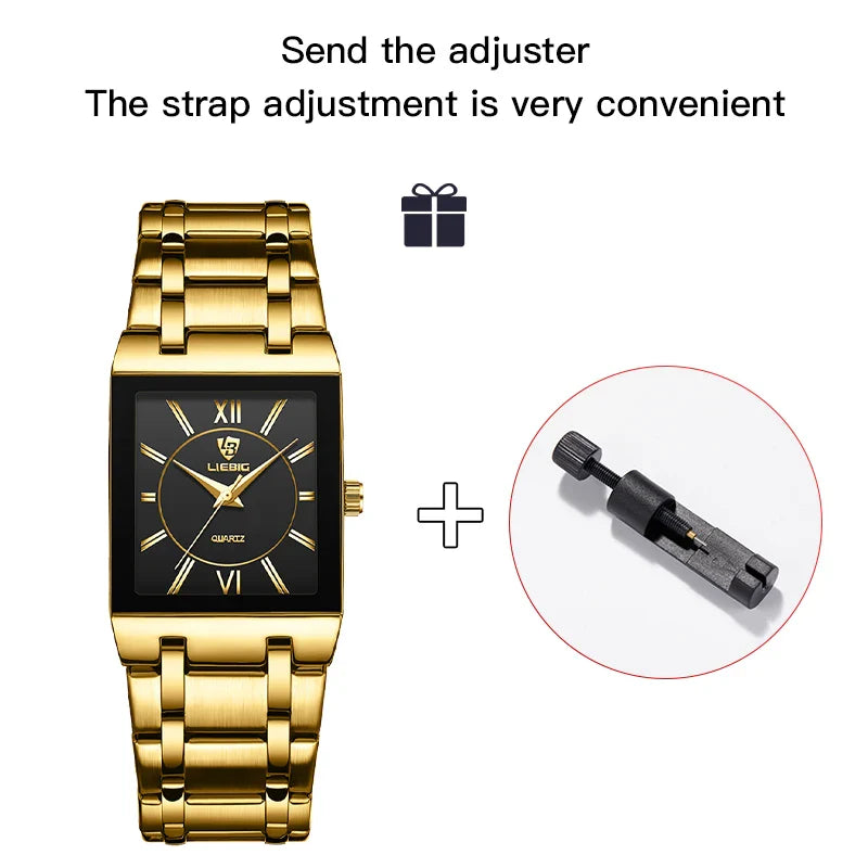 LiEBIG Luxury Golden Quartz Wristwatches For Female Girl Male Fashion 30m Waterproof Women Ladies Mens Watches Relogio Feminino