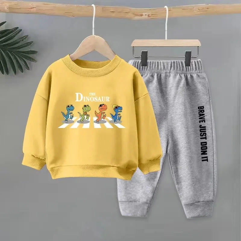 Autumn Baby Girl Clothes Set Children Boys Cartoon Dinosaur Printing Sweatshirt Top and Pants Bottom Two Piece Suit Tracksuit