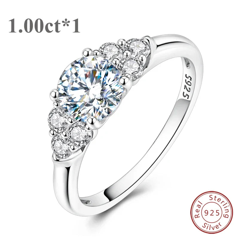 100% S925 Sterling Silver Moissanite Ring 1CT Sparkling Classic Wedding Band Engagement Party Ring Women Female Bridal Jewelry