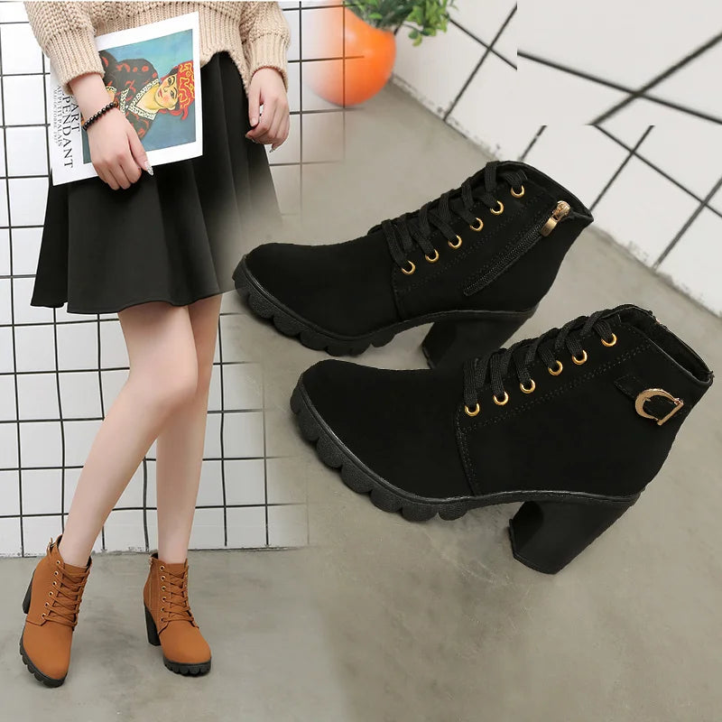 New Spring Winter Women Pumps Boots High Quality Lace-up European Ladies Shoes PU High Heels Boots Fast Delivery Platform Boots