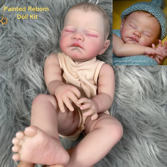 MRB 20 inch Already Painted Vinyl Reborn Doll Parts August Sleeping Baby 3D Painting Skin Visible Veins Soft Cloth Body Included