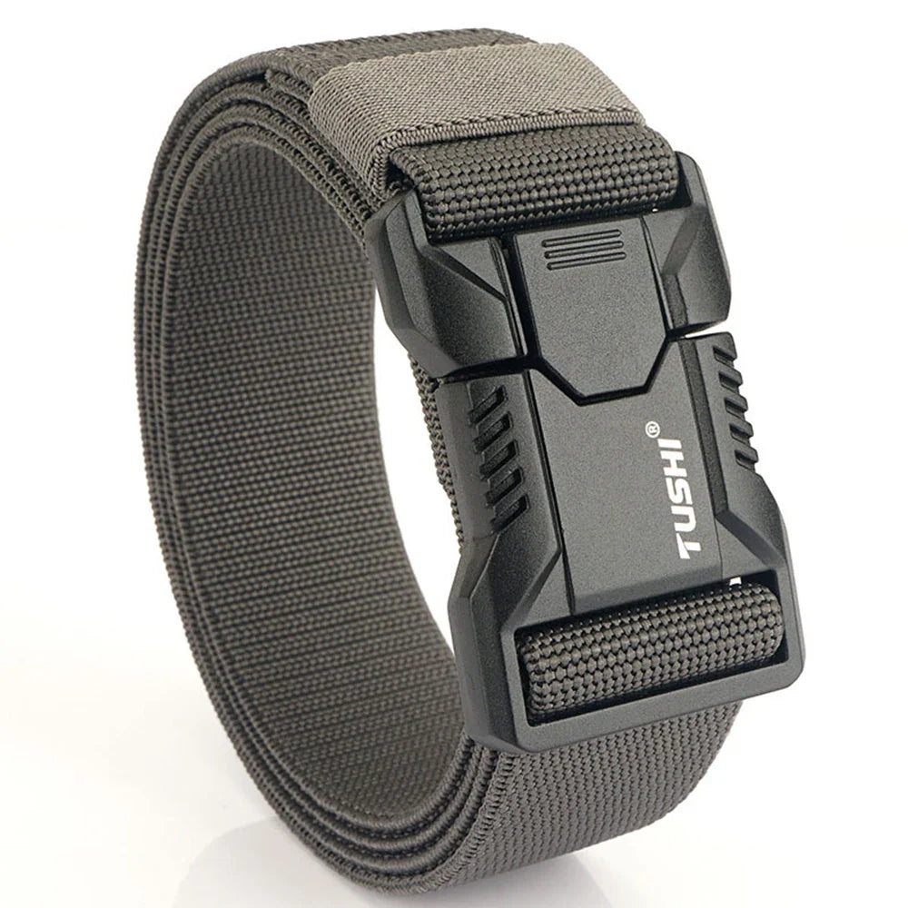 TUSHI Aluminum Alloy Quick Release Pluggable Buckle Elastic Belts For Men Durable Tactical Belt Cowboy Outdoor Army Belt Hunting