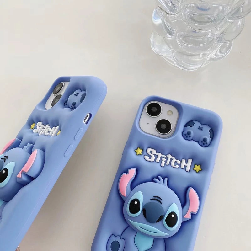 For iPhone 14 Plus 15 Pro Max 11 12 Pro 13 Pro X XS Max XR SE 7 8 Plus Cute Stitch Head Grip Tok Holder Silicon Soft Phone Case
