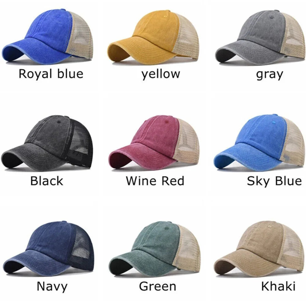 Vintage Washed Cotton Baseball Cap Women Men UV Protection Breathable Mesh Cap Visor Adjustable Hip Hop Caps