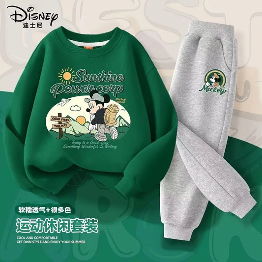 Autumn Baby Girl Boy Clothes Set Children Disney Mickey Printing Sweatshirt Top and Pants Bottom 2 Pcs Suit Cotton Tracksuit
