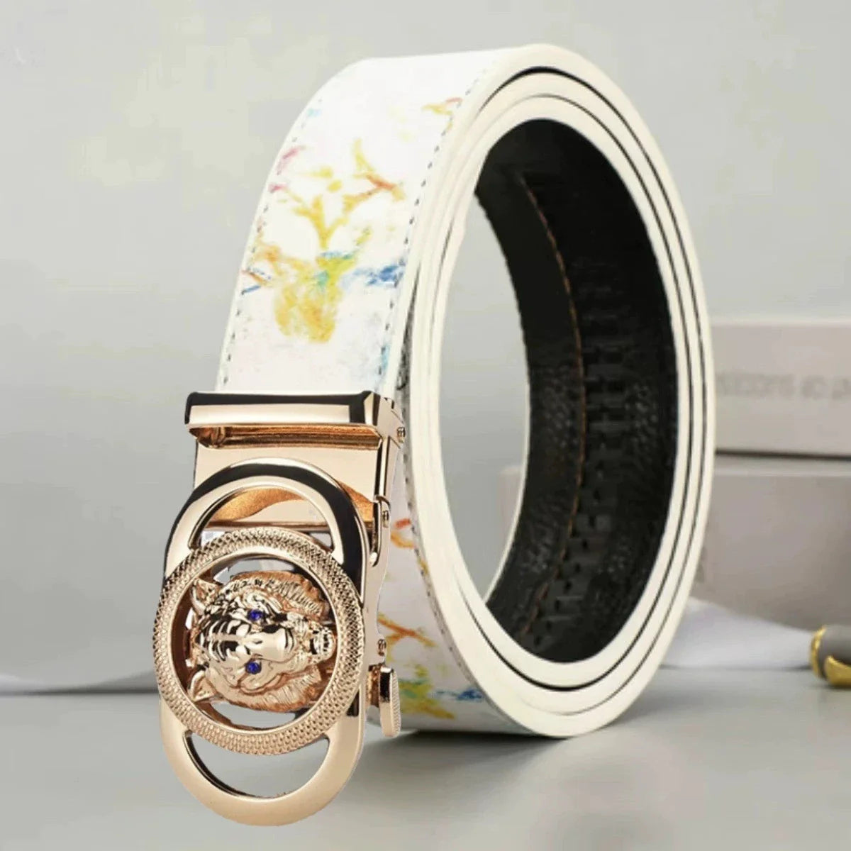 2026 Double Ring Automatic Buckle Belt Men's Leather Belt Cowhide Fashionable and Simple Belt Gold and Silver Alloy Buckle Belt