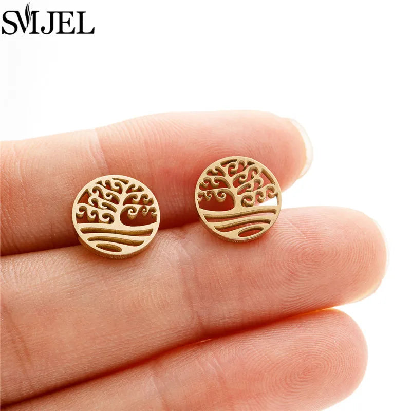 Golden Vintage Mandala leaf Pineapple Earrings for Women Trend Fairy Cup Stainless Steel Earring Punk Game Controller Studs Gift