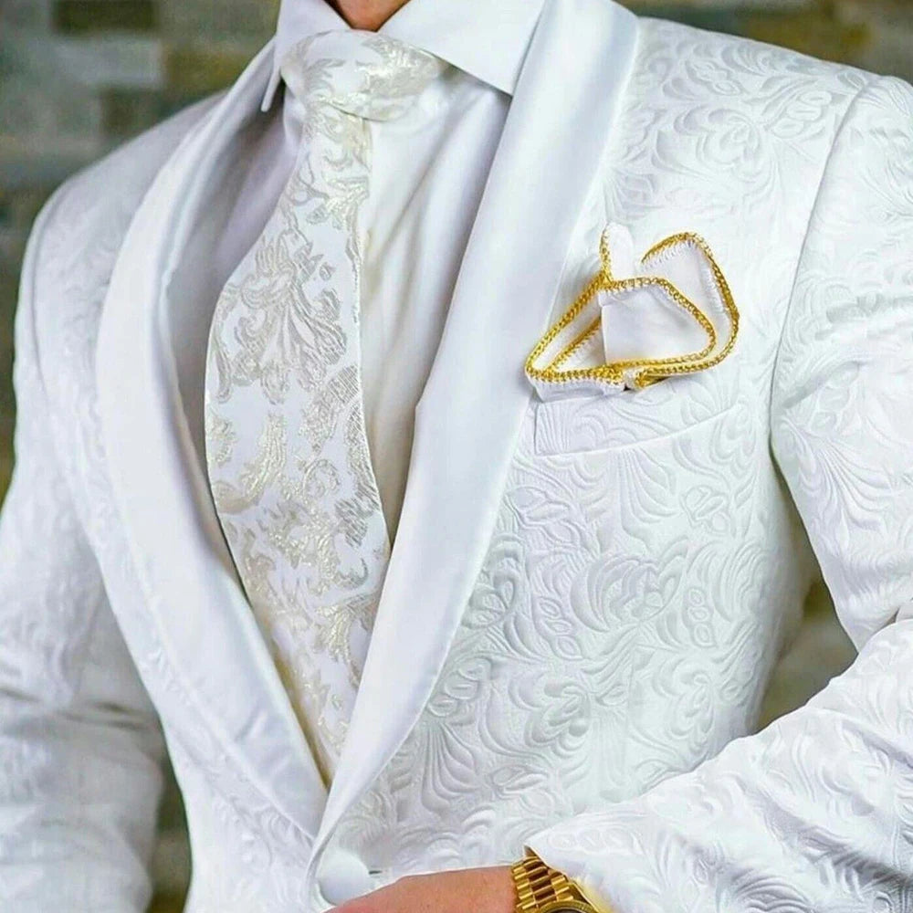 Tuxedo for Mens: Men's suit Two-piece (Jacket+Pants) White Jacquard