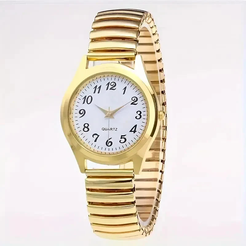 1pcs Vintage round pointer quartz watch classic analog elastic band watch for ladies