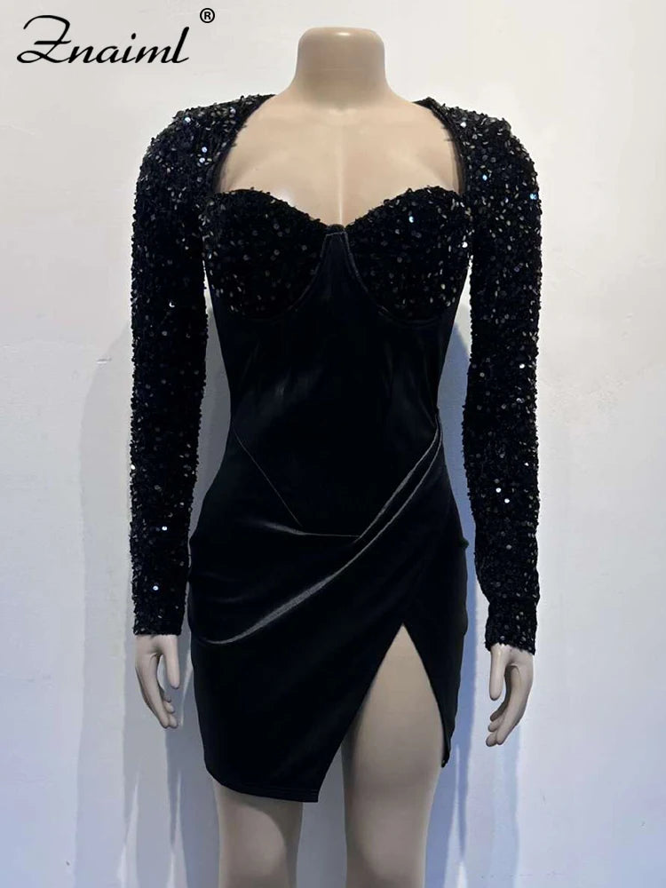 Formal attire Dresses: Evening Party Square Collar Corset Side Slit Slim Short Dresses