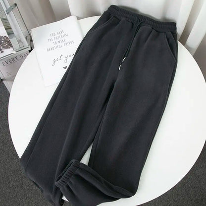Winter Fleece Harem Pants Women Unisex Loose Wide Leg Sweatpants High Waist