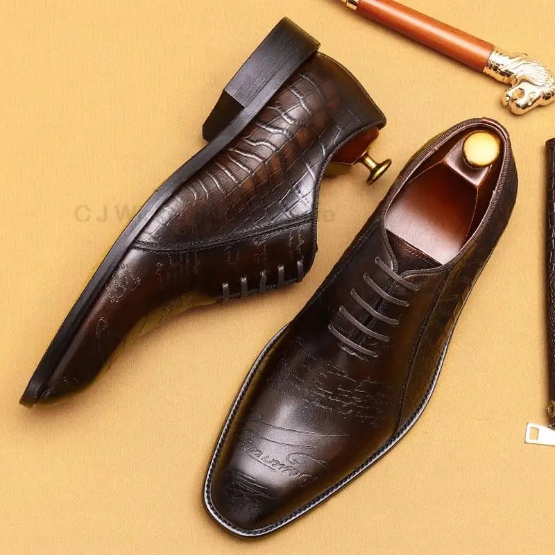 HKDQ Handmade Mens Oxford Shoes Genuine Leather Carving Men's Dress Shoes High Quality Classic Business Formal Shoes Black Brown