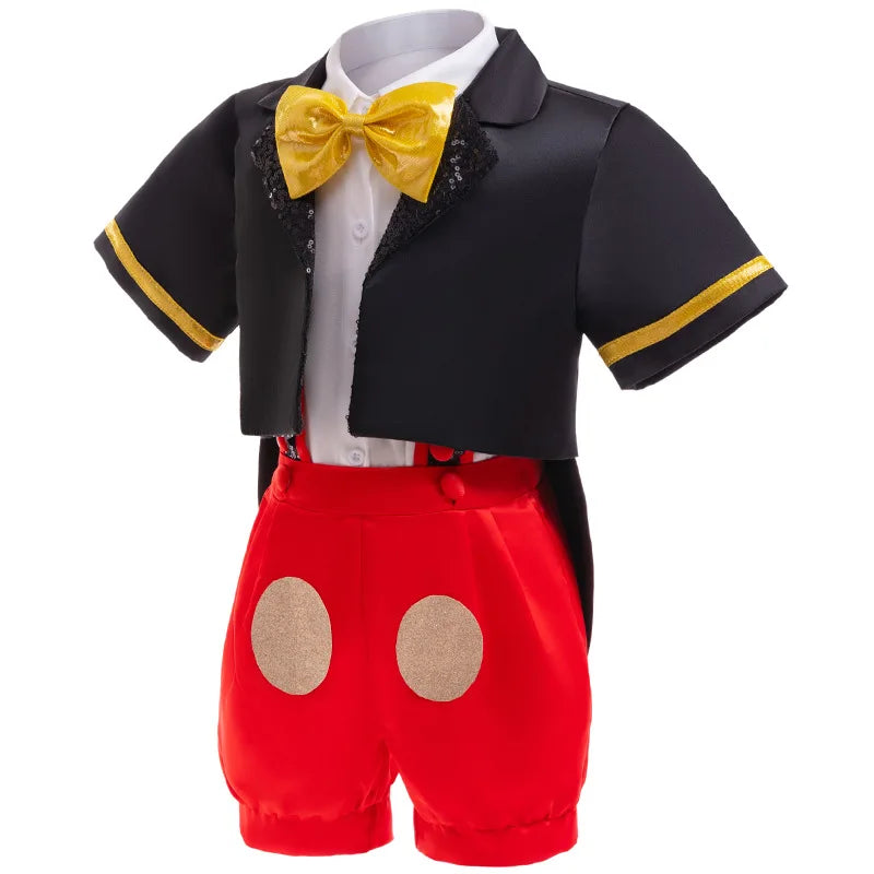 Halloween Stage Performance Cosplay Costume New Boys' Bright tie short sleeved Gentleman Suit Baby Cute Overalls three piece set