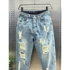 Ripped Jeans Men Clothes Loose Stretch High Waist Jeans Male Denim Pants