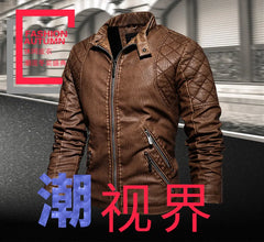 leather men plus fleece autumn and winter leather jacket wash men's coat