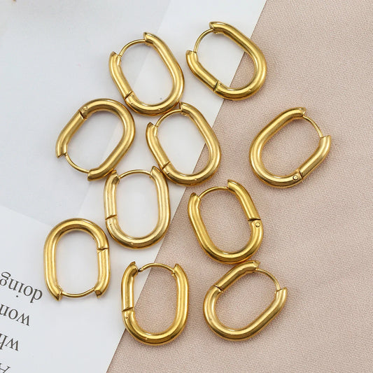 10pcs Stainless Steel Thick Wire Hoop Earrings Punk Hiphop Huggie Piercing