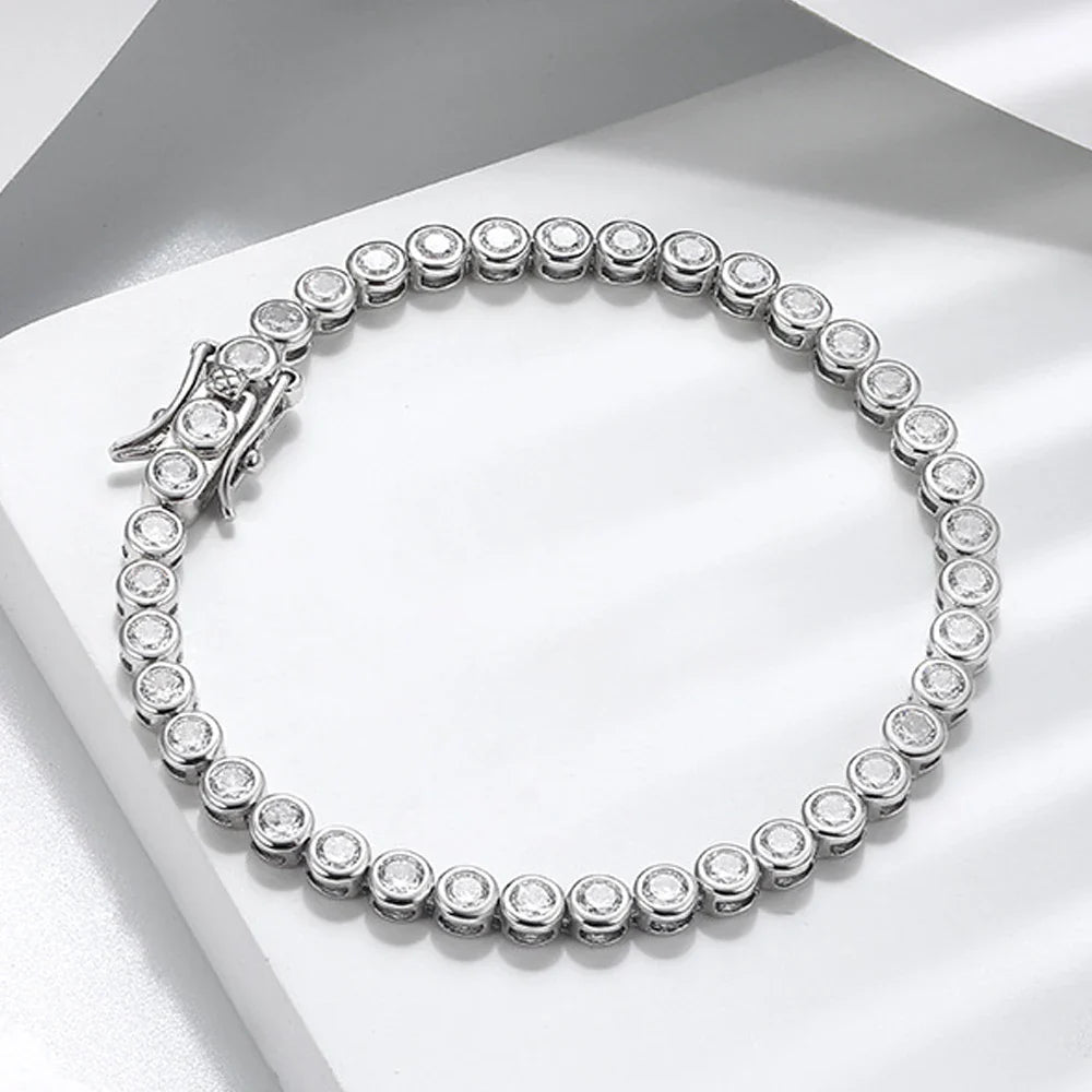 KNOBSPIN D VVS1 Round Moissanite Tennis Bracelet Original s925 Sterling Silver Plated 18k Gold with GRA Bracelets for Women Man