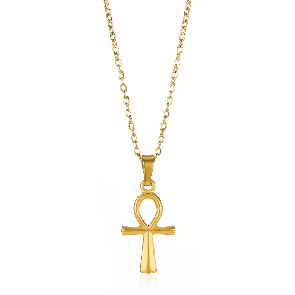 Stainless Steel Jesus Cross Necklace For Women Men Gold Color Caravaca Angels Crucifix Charm Choker Rapper Jewelry Hip Hop Gift