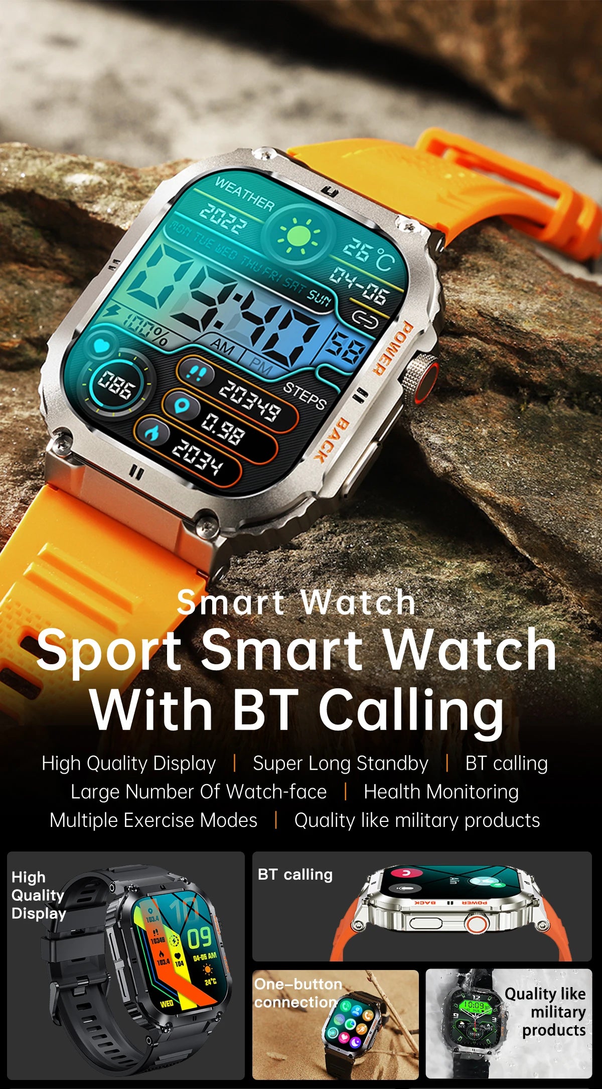 LIGE Outdoor Sports Fitness Smartwatch For Men