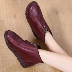 2023 Winter Women Ankle Boots Fashion Warm Mother's Boots Flat-Bottom Comfortable Non Slip Front Zipper Closure Female Footwear