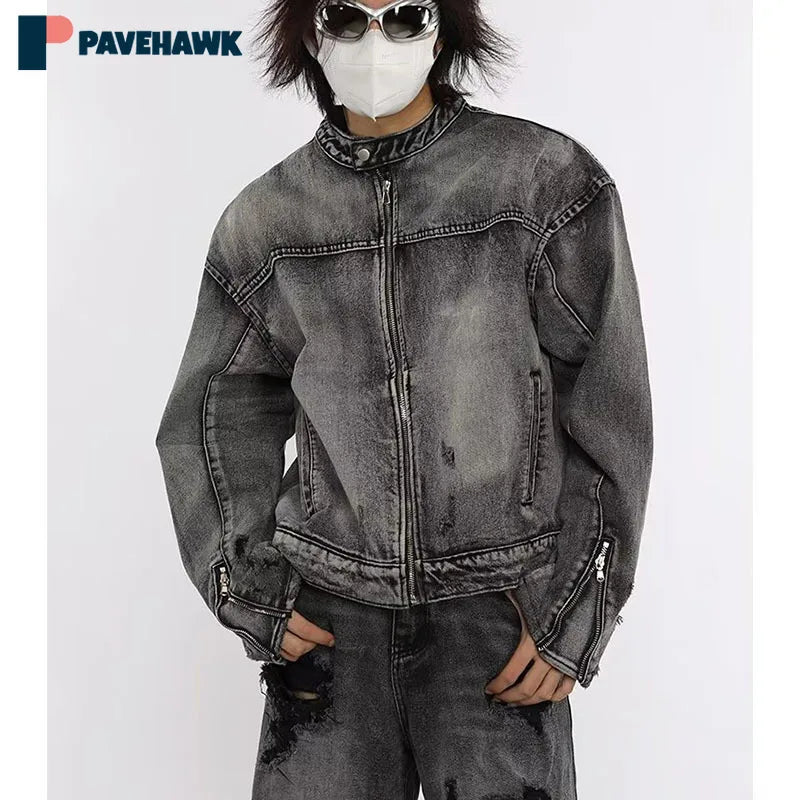 Industry Wash Denim Jackets Man Woman Hip Hop Retro Loose Short Cowboy Coats