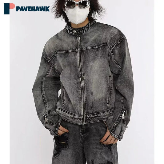 Industry Wash Denim Jackets Man Woman Hip Hop Retro Loose Short Cowboy Coats