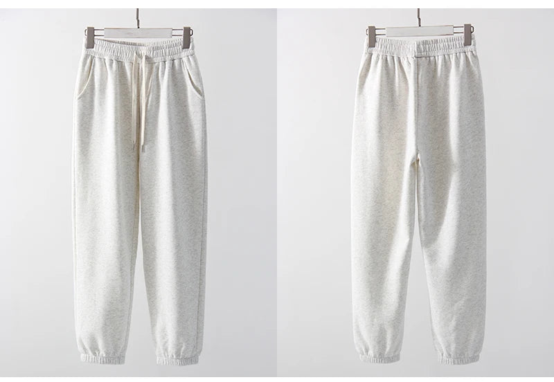 Sweatpants Women Winter Straight Leg Fleece Pants Elastic Waist Gray Velvet Trousers