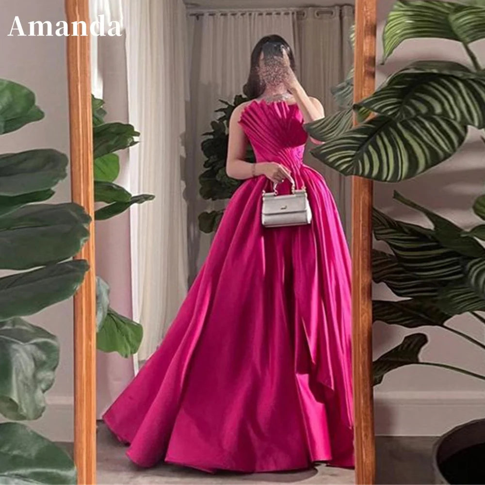 Homecoming Dresses: Rose Pink Silk Evening Dress Strapless A-line Prom Dress
