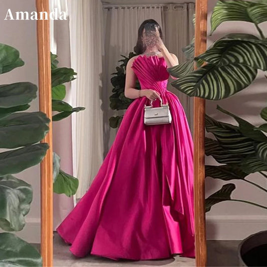 Homecoming Dresses: Rose Pink Silk Evening Dress Strapless A-line Prom Dress