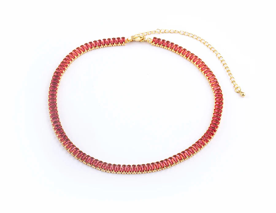 Nidin Classic Colorful Tennis Necklace Men and Women Rectangular Full Zircon Neck
