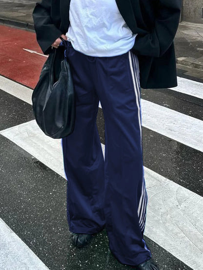 Women Y2k Wide Leg Track Pants Baggy Side Striped Joggers Sweatpants Elastic Waist