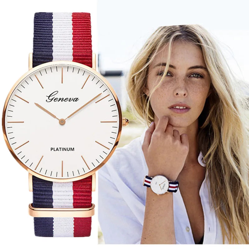 Top Brand Luxury Women Watches Fashion Stripe Nylon Strap Ladies Quartz Wristwatch Simple Casual Watch Women Clock Montre Femme