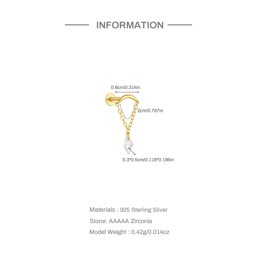 CANNER 1PC Four Pointed Star Moon Tassel Lotus Cartilage Spiral Puncture 925 Sterling Silver Stud Earring For Women Ins Earring