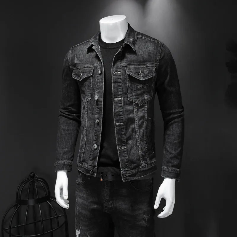 Mens Denim Jacket Moto Biker Outerwear Coats Men Jeans Jacket Black Casual Coats
