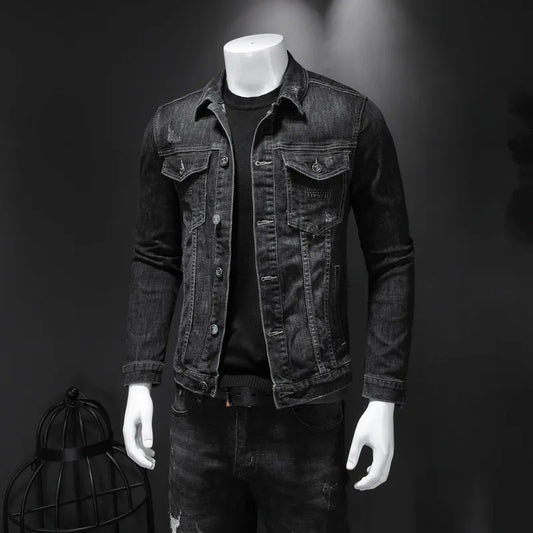 Mens Denim Jacket Moto Biker Outerwear Coats Men Jeans Jacket Black Casual Coats