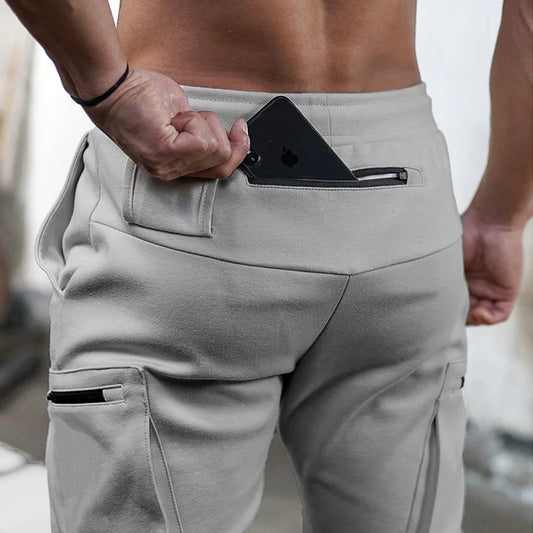Men's Gym Fitness Multi-Pocket Workout Training Pants Cotton Jogging Sweatpants